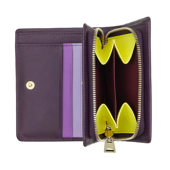 DUDU Portafoglio Donna Piccolo di Pelle Colorata Porta Carte e Tessere con Portamonete Zip e Bottone