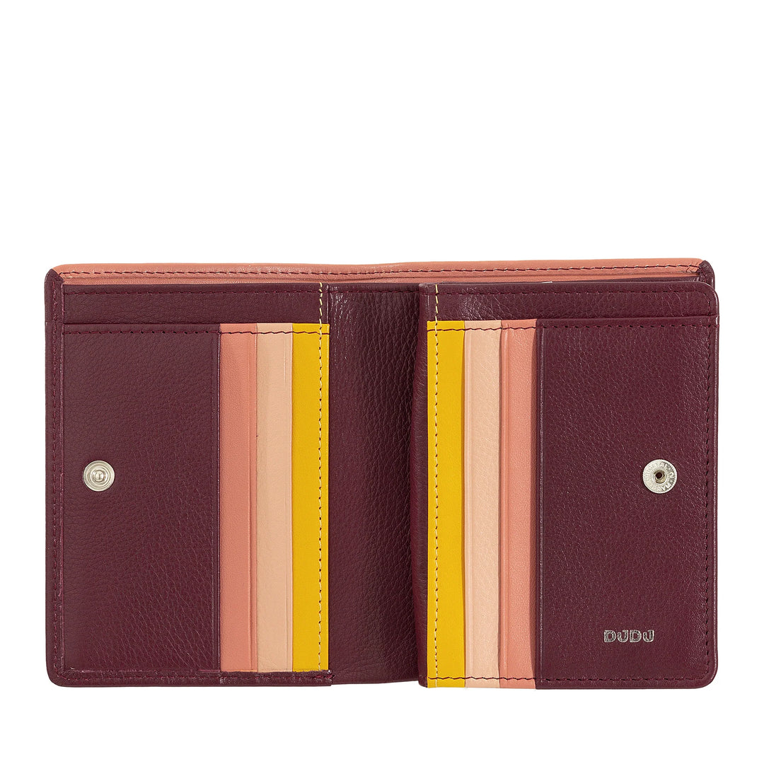 DUDU Portafoglio Donna Piccolo di Pelle Colorata Porta Carte e Tessere con Portamonete Zip e Bottone