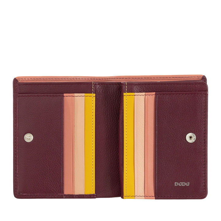 DUDU Portafoglio Donna Piccolo di Pelle Colorata Porta Carte e Tessere con Portamonete Zip e Bottone