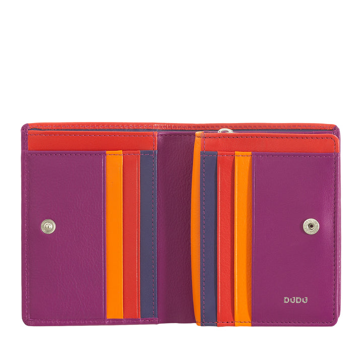 DUDU Portafoglio Donna Piccolo di Pelle Colorata Porta Carte e Tessere con Portamonete Zip e Bottone