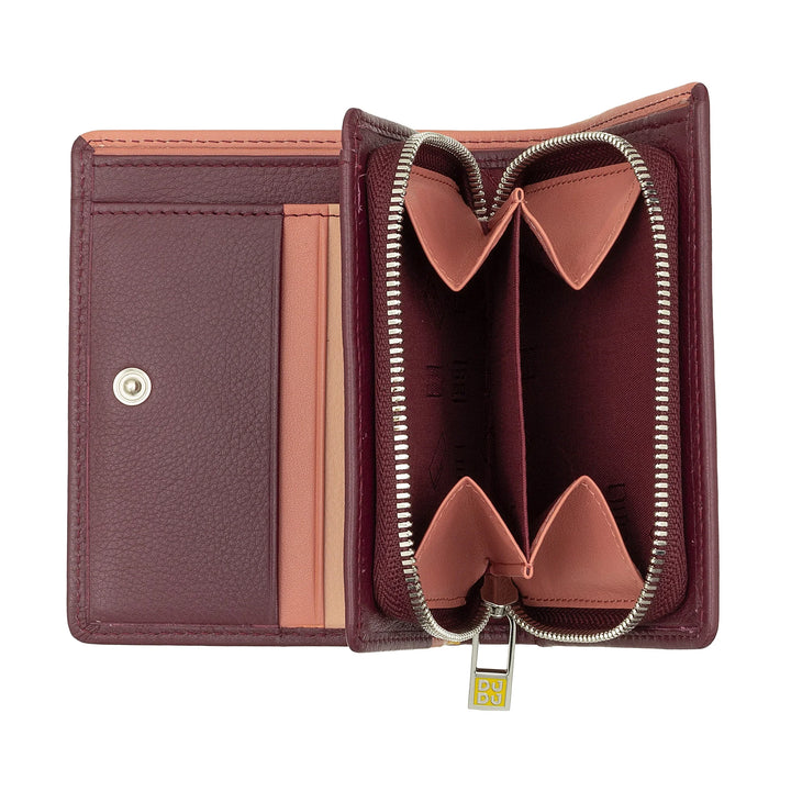 DUDU Portafoglio Donna Piccolo di Pelle Colorata Porta Carte e Tessere con Portamonete Zip e Bottone