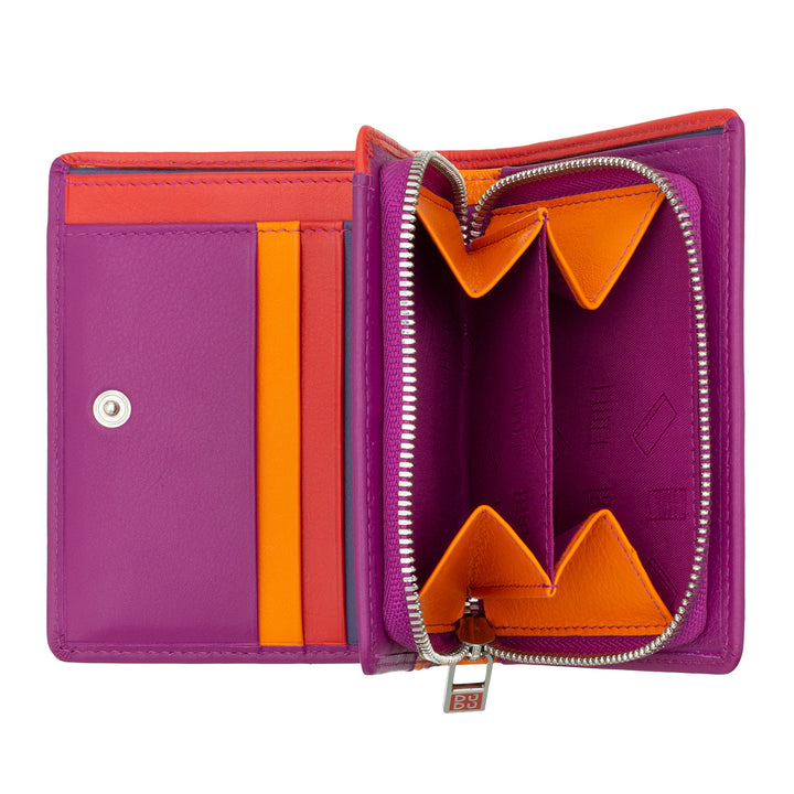 DUDU Portafoglio Donna Piccolo di Pelle Colorata Porta Carte e Tessere con Portamonete Zip e Bottone