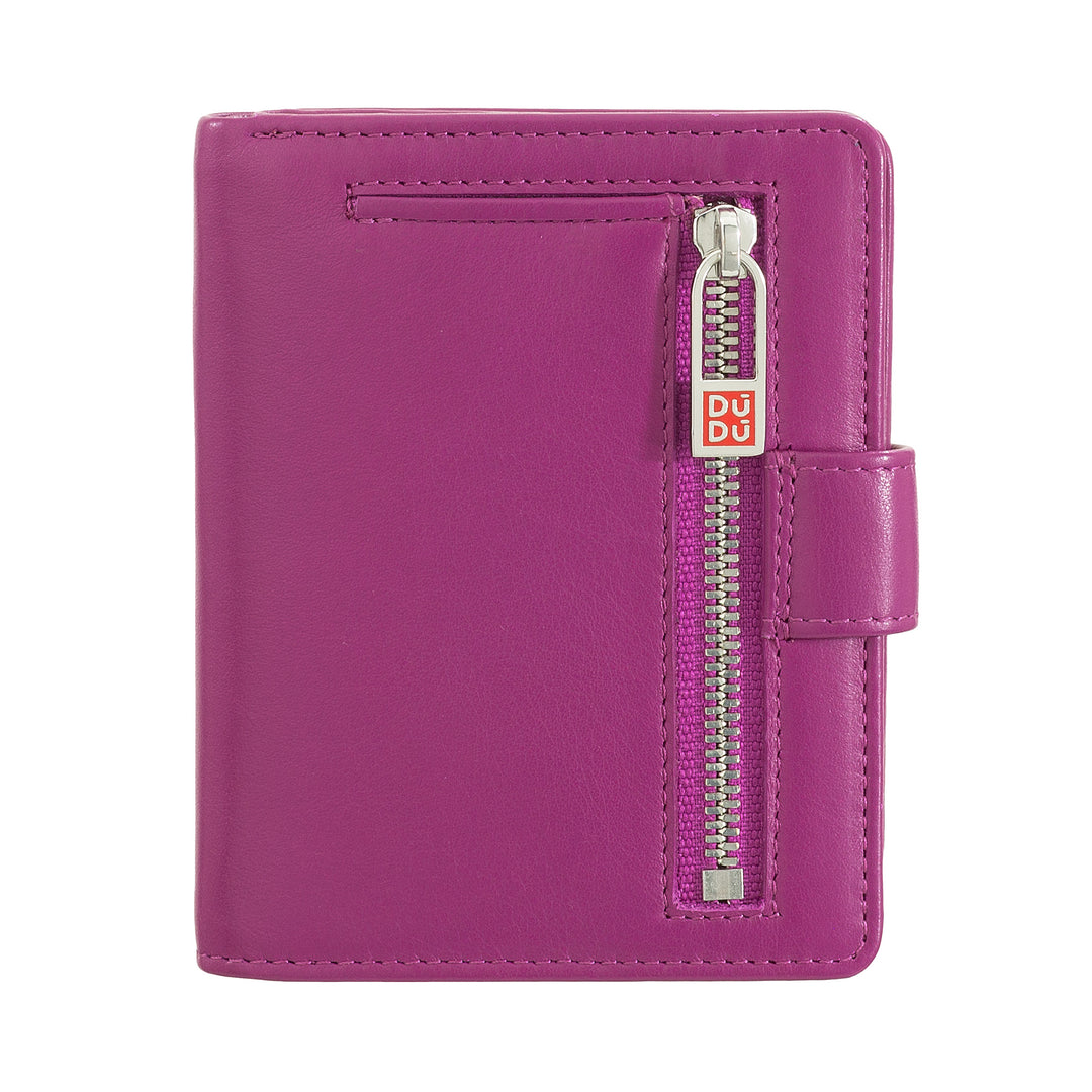 DUDU Portafoglio Donna in Pelle Vera Piccolo Portacarte in Pelle RFID con Cerniera Portamonete Banconote, Chiusura Esterna