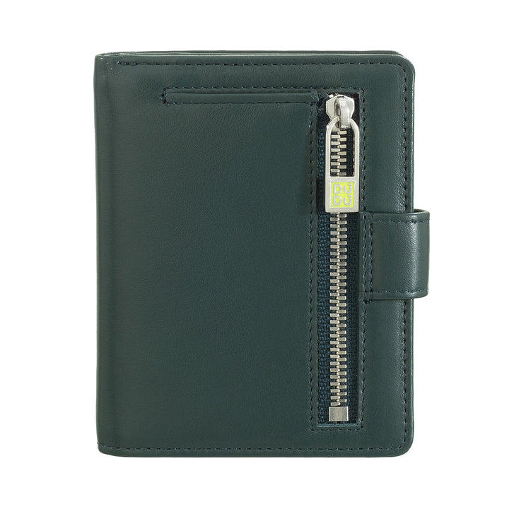 DUDU Portafoglio Donna in Pelle Vera Piccolo Portacarte in Pelle RFID con Cerniera Portamonete Banconote, Chiusura Esterna