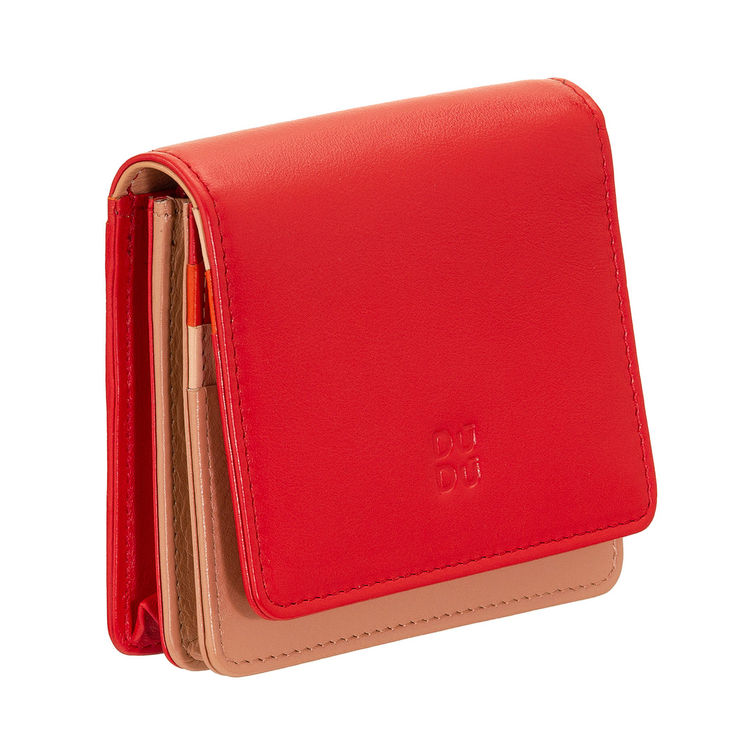 DUDU Portafoglio Donna Piccolo in Pelle Schermato RFID Colorato Ultra Compatto con Zip Interna e 8 Porta Carte Tessere