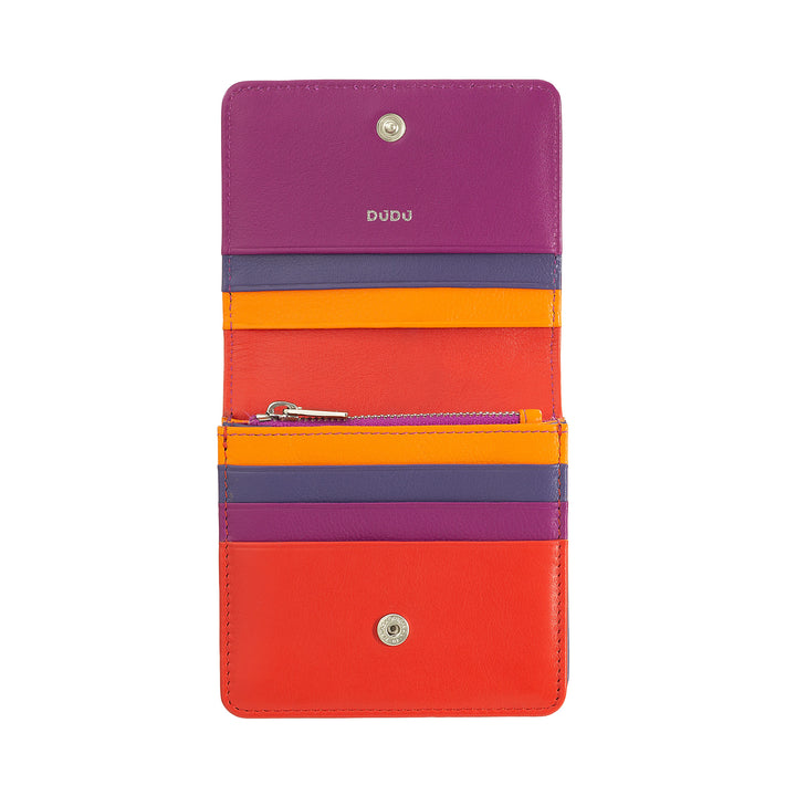 DUDU Portafoglio Donna Piccolo in Pelle Schermato RFID Colorato Ultra Compatto con Zip Interna e 8 Porta Carte Tessere