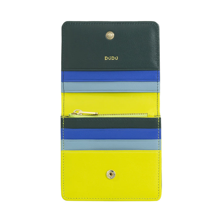 DUDU Portafoglio Donna Piccolo in Pelle Schermato RFID Colorato Ultra Compatto con Zip Interna e 8 Porta Carte Tessere