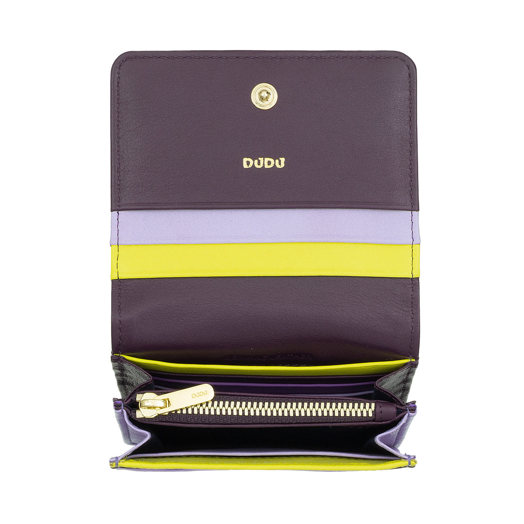 DUDU Portafoglio Donna Piccolo in Pelle Schermato RFID Colorato Ultra Compatto con Zip Interna e 8 Porta Carte Tessere