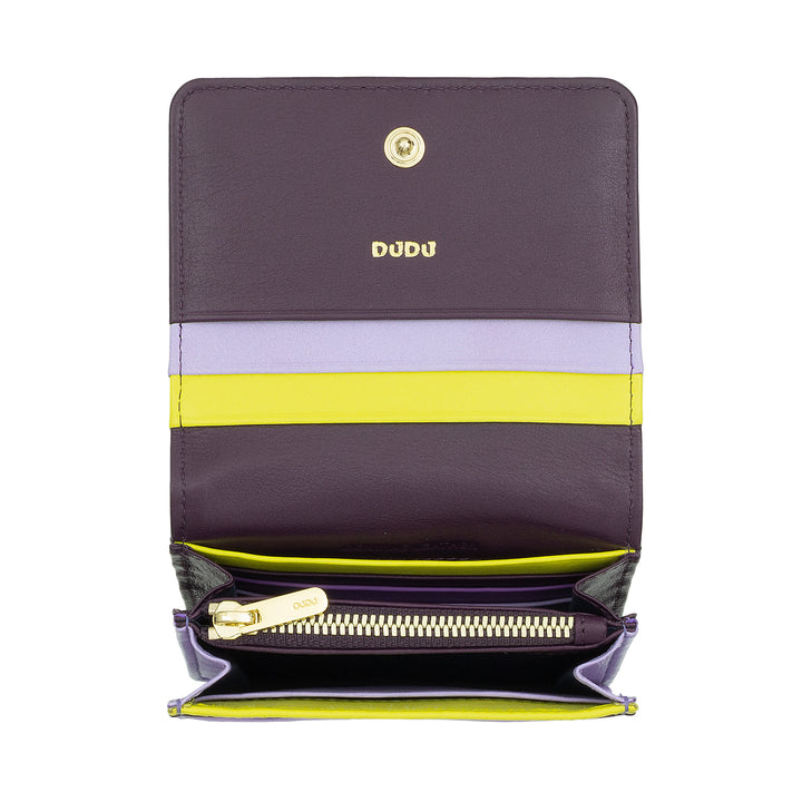 DUDU Portafoglio Donna Piccolo in Pelle Schermato RFID Colorato Ultra Compatto con Zip Interna e 8 Porta Carte Tessere