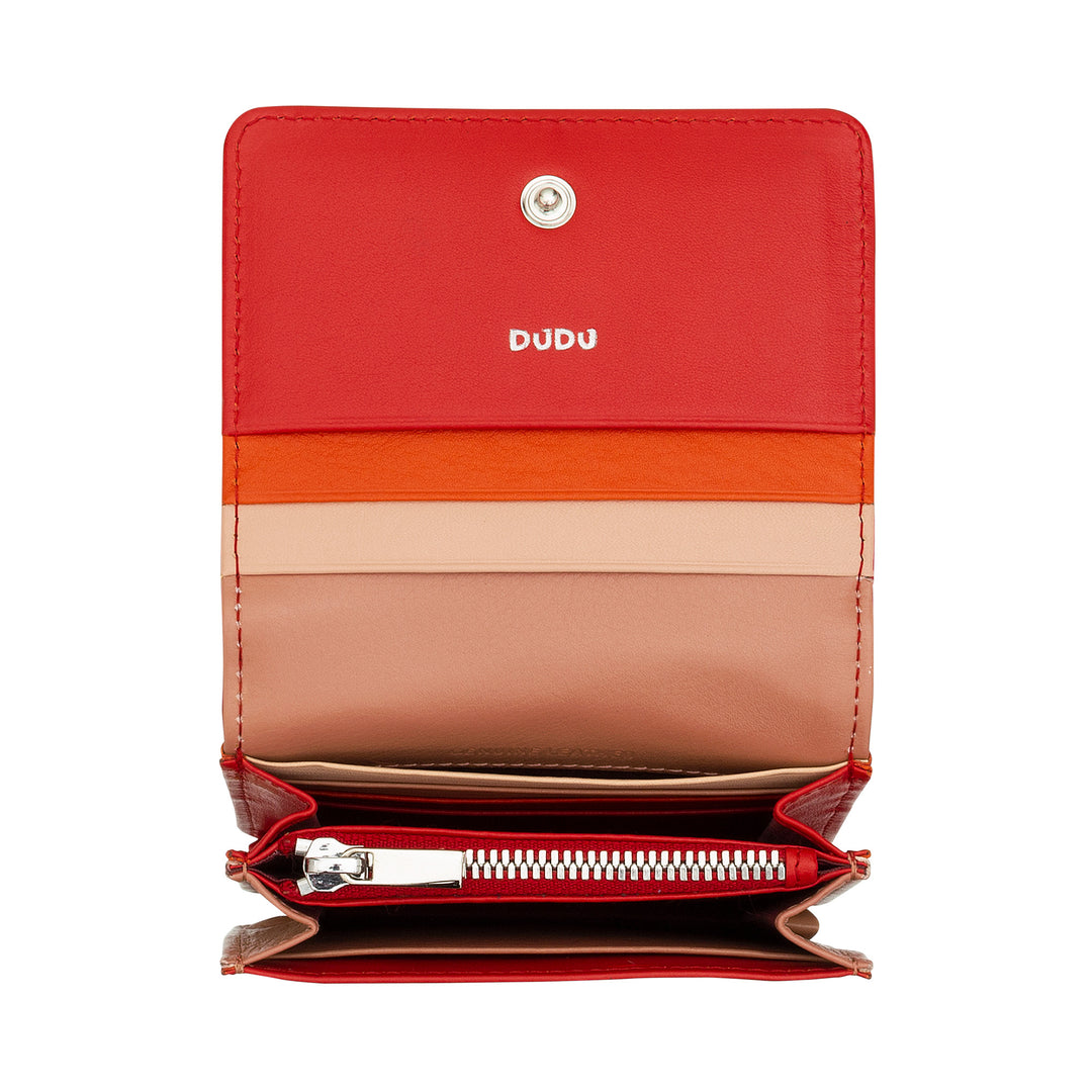 DUDU Portafoglio Donna Piccolo in Pelle Schermato RFID Colorato Ultra Compatto con Zip Interna e 8 Porta Carte Tessere