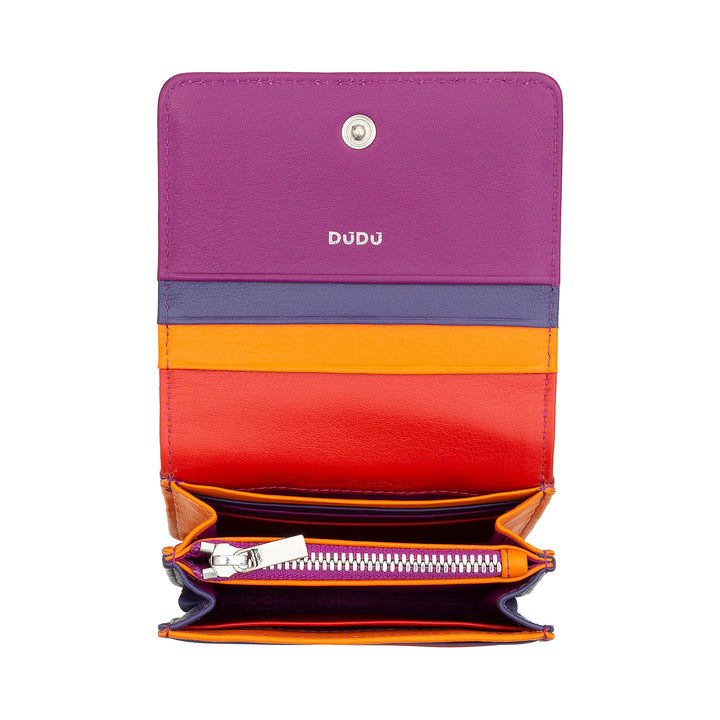 DUDU Portafoglio Donna Piccolo in Pelle Schermato RFID Colorato Ultra Compatto con Zip Interna e 8 Porta Carte Tessere