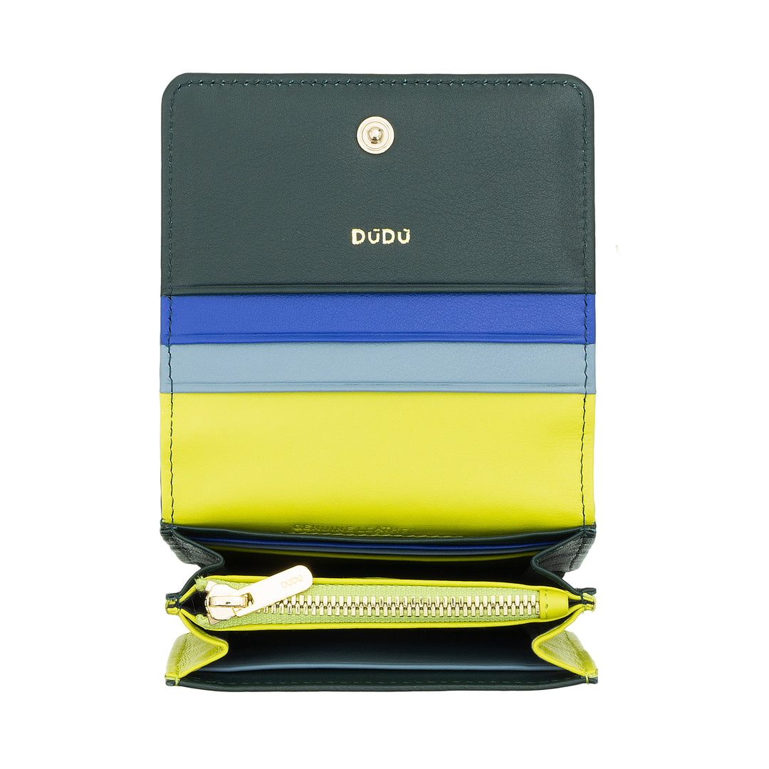 DUDU Portafoglio Donna Piccolo in Pelle Schermato RFID Colorato Ultra Compatto con Zip Interna e 8 Porta Carte Tessere