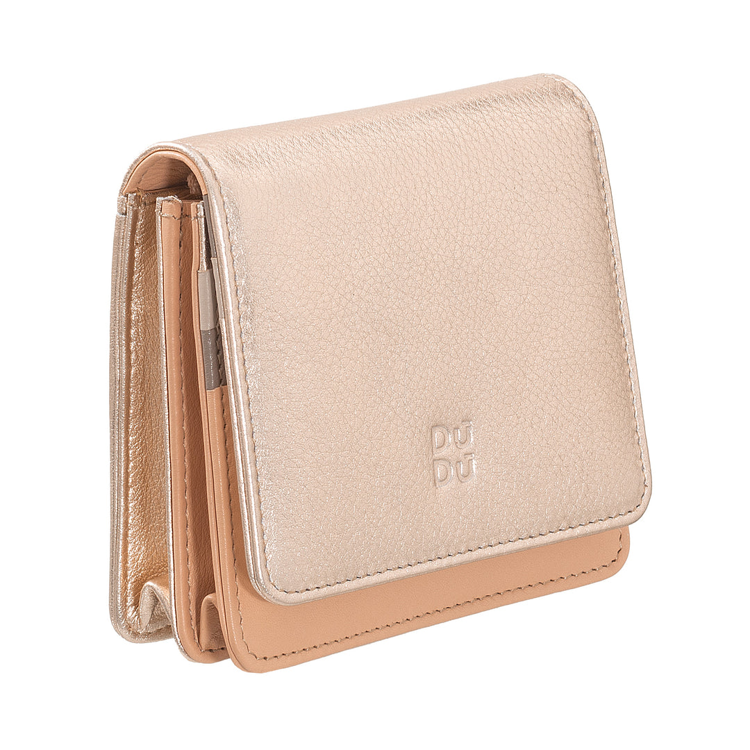 DUDU Portafoglio Donna Piccolo in Pelle Schermato RFID Colorato Ultra Compatto con Zip Interna e 8 Porta Carte Tessere