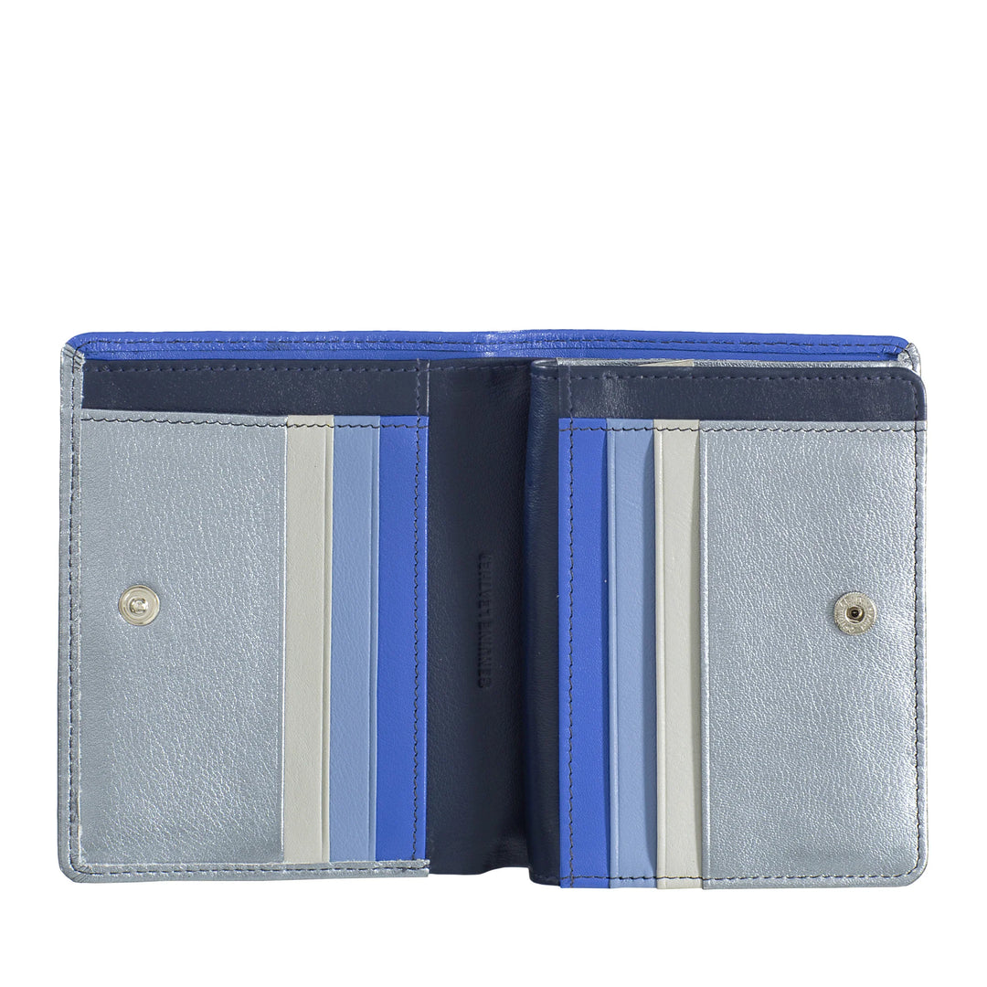 DUDU Portafoglio Donna Piccolo di Pelle Colorata Porta Carte e Tessere con Portamonete Zip e Bottone