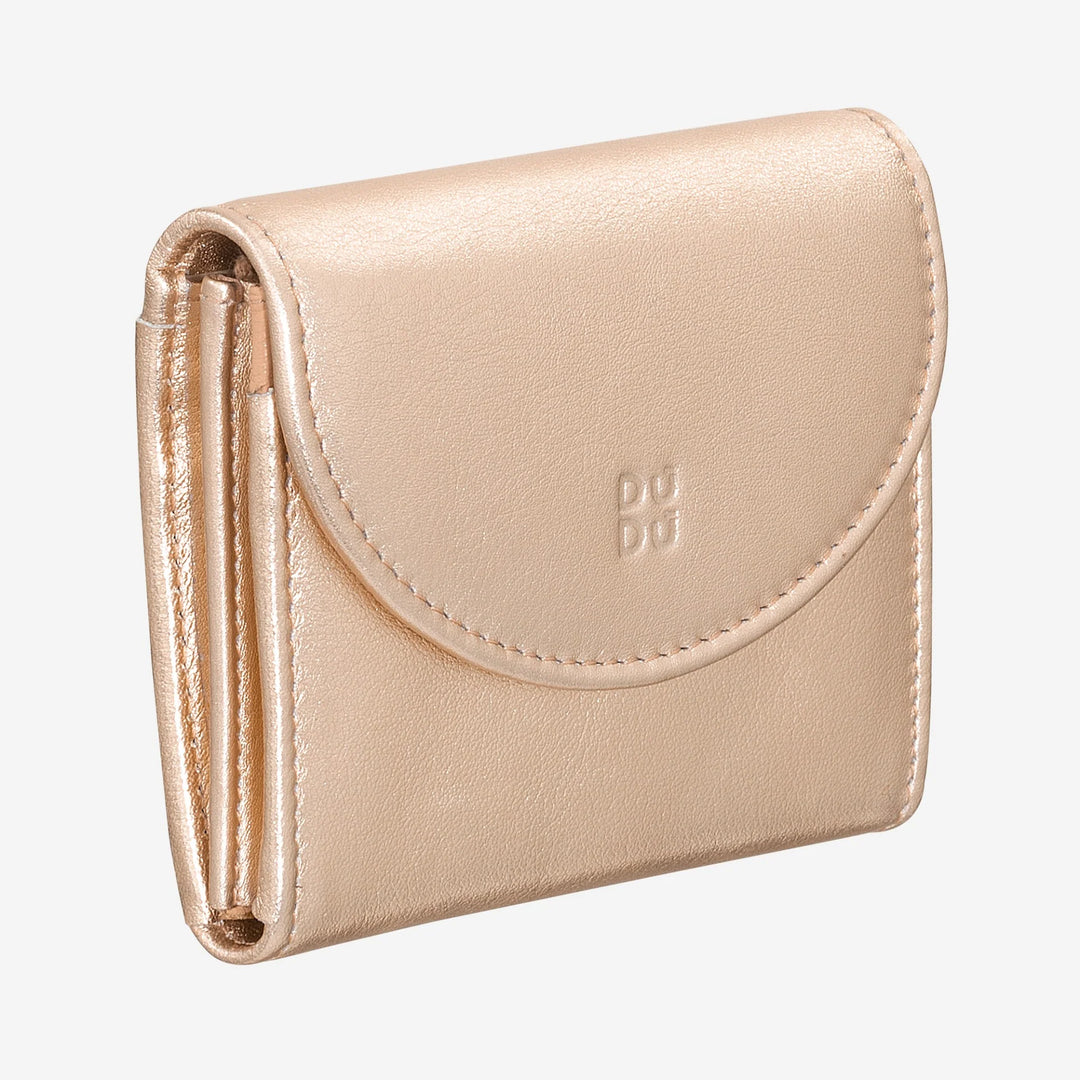 DUDU Mini Portafoglio Donna Slim in Vera Pelle con Portamonete Zip, Chiusura a Bottone, Portafogli Colorato Compatto