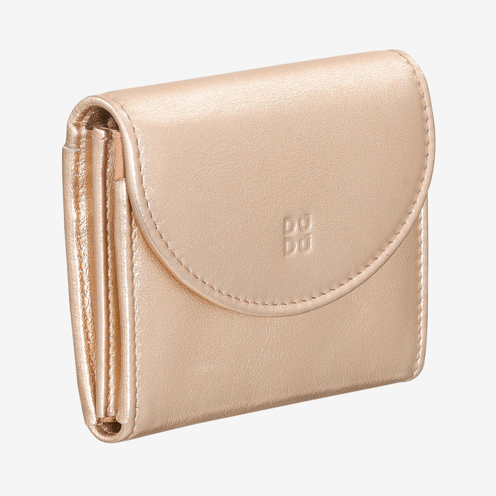 DUDU Mini Portafoglio Donna Slim in Vera Pelle con Portamonete Zip, Chiusura a Bottone, Portafogli Colorato Compatto