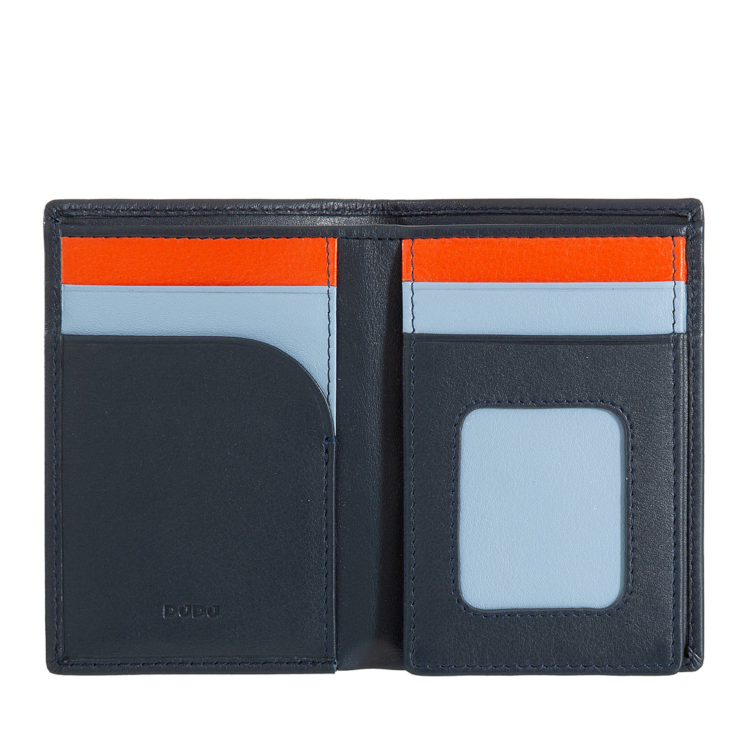 DUDU Portafoglio Uomo Slim in Pelle, Design Piccolo e Sottile, Porta Soldi e Carte Tessere, Portafogli Compatto con Patta e Finestra