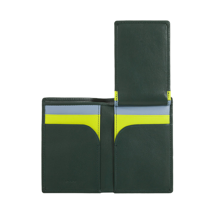 DUDU Portafoglio Uomo Slim in Pelle, Design Piccolo e Sottile, Porta Soldi e Carte Tessere, Portafogli Compatto con Patta e Finestra