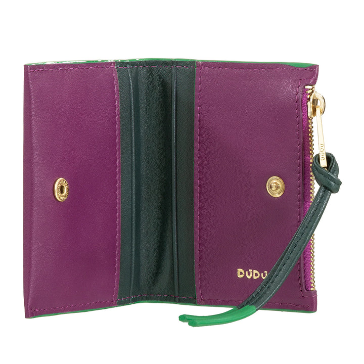 DUDU Portafoglio Porta Carte Donna in Pelle Piccolo - Portacarte Compatto Slim con Zip per Monete, Scomparti per Tessere, Documenti, Adatto a Borse Piccole