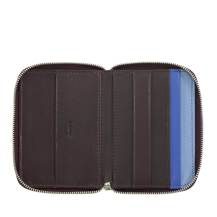 DUDU Portafoglio Uomo Piccolo Pelle Morbida con Zip, Portafoglio Mini Ultra Compatto con Cerniera, Porta Banconote, Porta Carte e Tessere
