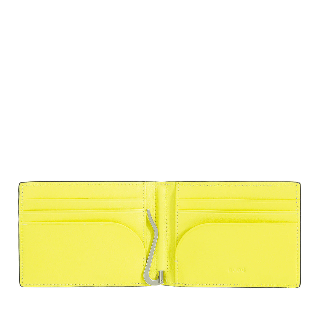 DUDU Portafoglio da Uomo in Pelle Stampata con Clip Fermasoldi, Piccolo Portafogli Sottile Compatto con Protezione RFID - Porta Carte di Credito e Zip Posteriore