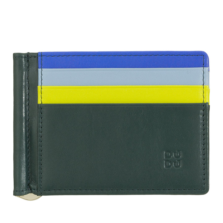 DUDU Portafoglio Uomo con Fermasoldi in Pelle Porta Carte di Credito Clip Banconote Sottile Porta Tessere