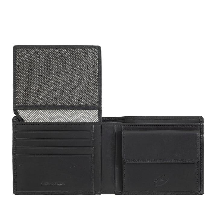 Nuvola Pelle Portafoglio Uomo in Pelle con Portamonete – Elegante Portafogli Classico con Scomparti Porta Carte, Tasca a Retina e Doppio Vano Banconote