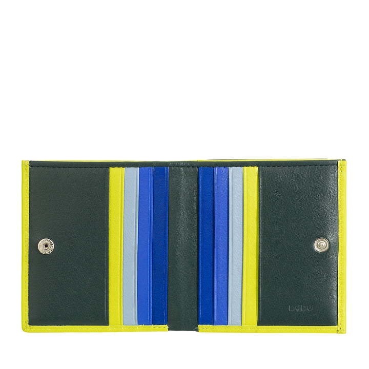 DUDU Mehrfarbige RFID-Geldbörse aus Leder für Karten und Münzen