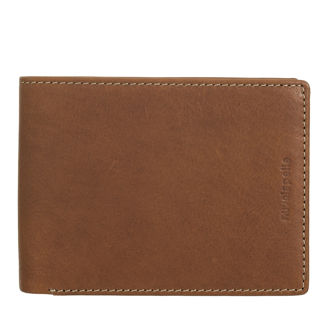 Nuvola Pelle Portafoglio Uomo in Pelle con Portamonete – Elegante Portafogli con Bottone, Scomparti Carte e Banconote, Tasca con Cerniera e Finestre ID Trasparenti