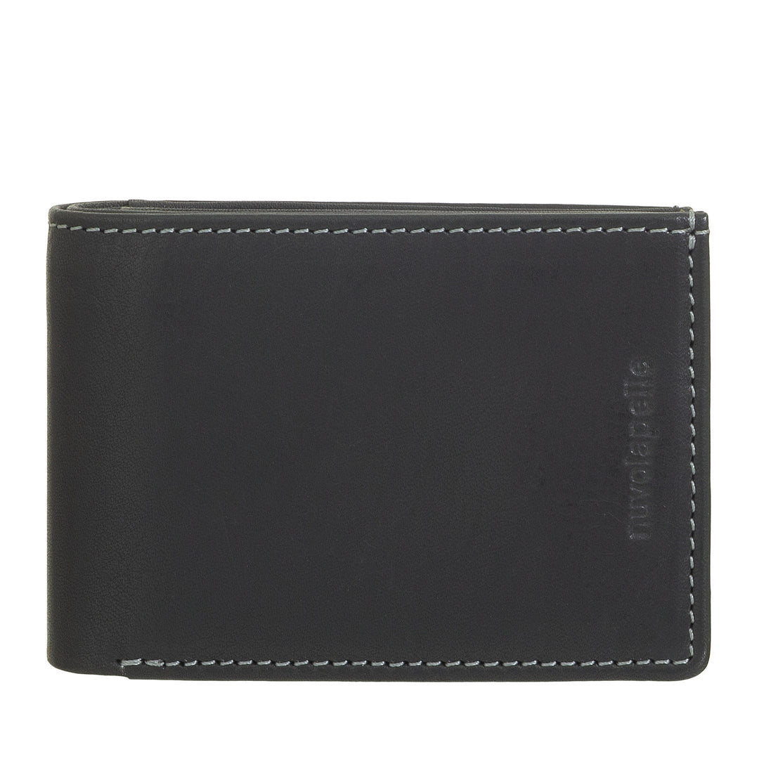 Nuvola Pelle Mini Portafoglio Uomo in Pelle con Portamonete – Compatto ed Elegante, da Taschino Giacca, con Scomparti Carte, Finestre Trasparenti e Design Minimal