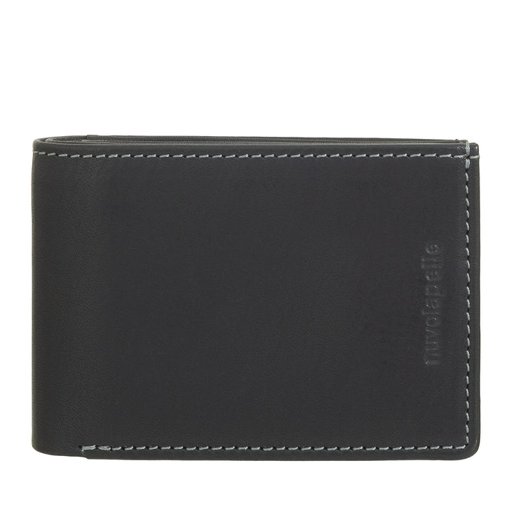 Nuvola Pelle Mini Portafoglio Uomo in Pelle con Portamonete – Compatto ed Elegante, da Taschino Giacca, con Scomparti Carte, Finestre Trasparenti e Design Minimal