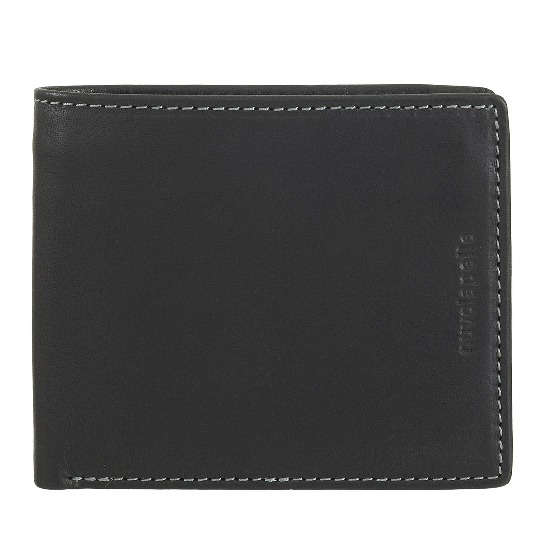 Nuvola Pelle Portafoglio Uomo Pelle Piccolo con Portamonete – Portafoglio Compatto in Vera Pelle con Scomparti per Carte e Banconote, Cerniera Interna