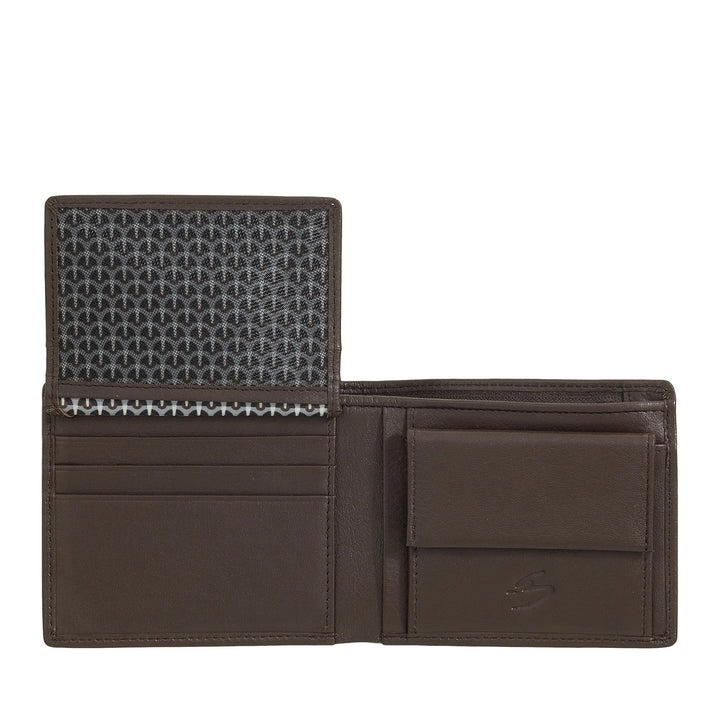 Nuvola Pelle Portafoglio Uomo Piccolo in Pelle Nappa - Portafoglio con Portamonete, Portacarte, Banconote, Finestra Trasparente e Tasca Interna con Cerniera Zip