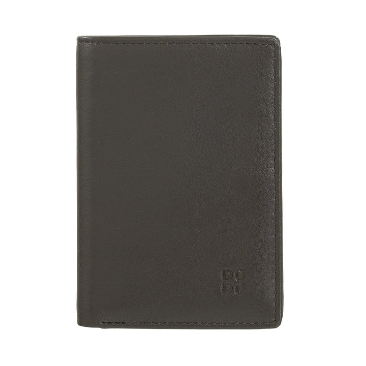 DUDU Portafoglio Uomo RFID Blocking in Pelle, Portafoglio Piccolo Tascabile Bifold con Finestra ID, 9 Porta Carte di Credito, Porta Banconote