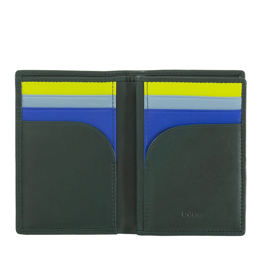 DUDU Portafoglio Uomo RFID Blocking in Pelle, Portafoglio Piccolo Tascabile Bifold con Finestra ID, 9 Porta Carte di Credito, Porta Banconote