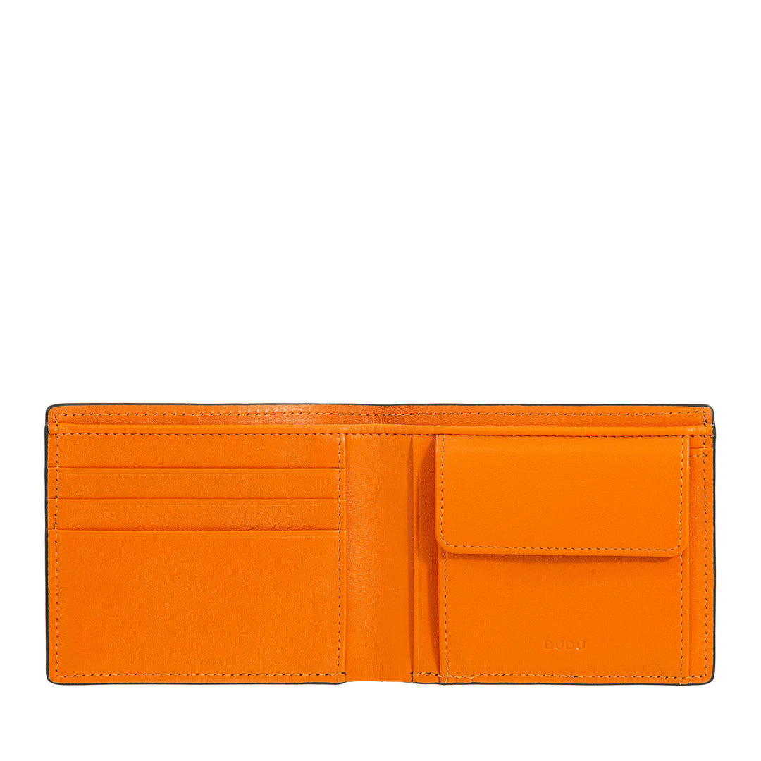 DUDU Portafoglio Uomo Slim in Pelle Stampata con Protezione RFID - Compatto, Elegante, Dimensioni Ridotte - Portafogli Porta Carte di Credito con Portamonete