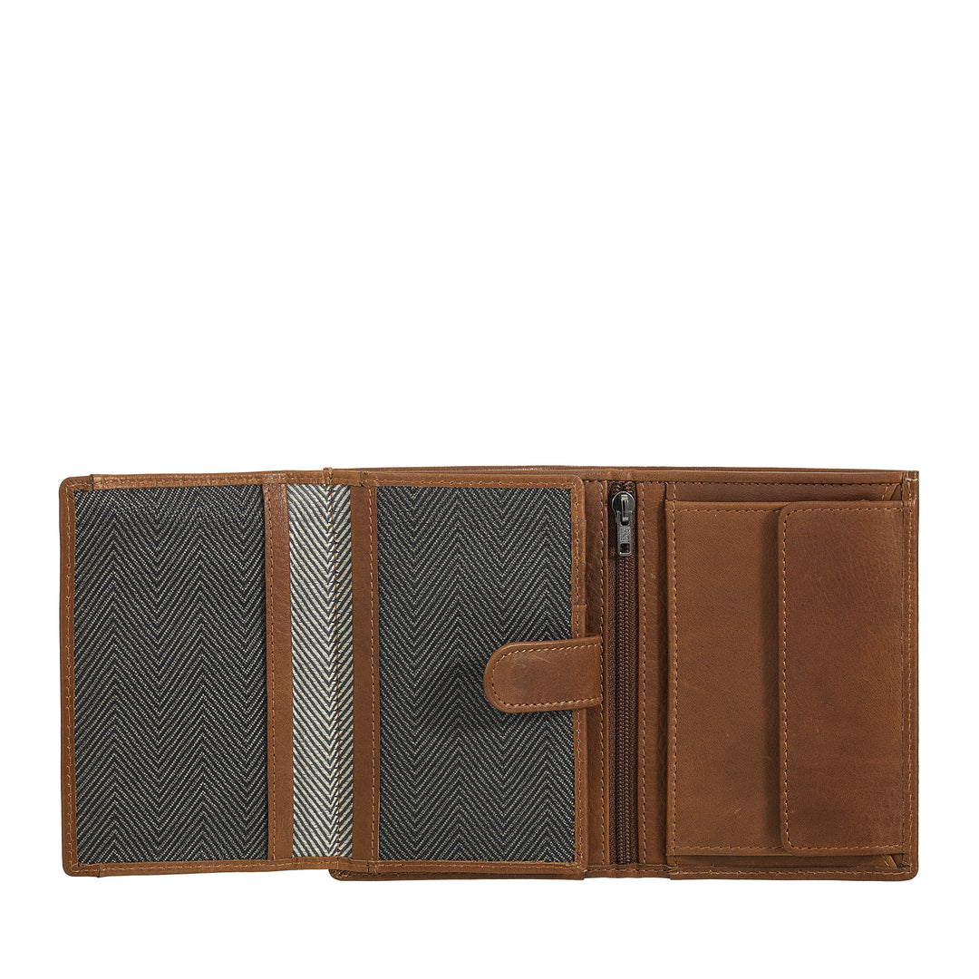 Nuvola Pelle Portafoglio Uomo Verticale in Pelle – Elegante Portafogli Bifold con Portamonete, Chiusura Interna a Linguetta, Scomparti Carte Tessere e Tasca Zip