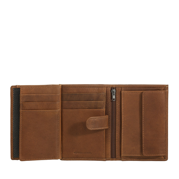Nuvola Pelle Portafoglio Uomo Verticale in Pelle – Elegante Portafogli Bifold con Portamonete, Chiusura Interna a Linguetta, Scomparti Carte Tessere e Tasca Zip