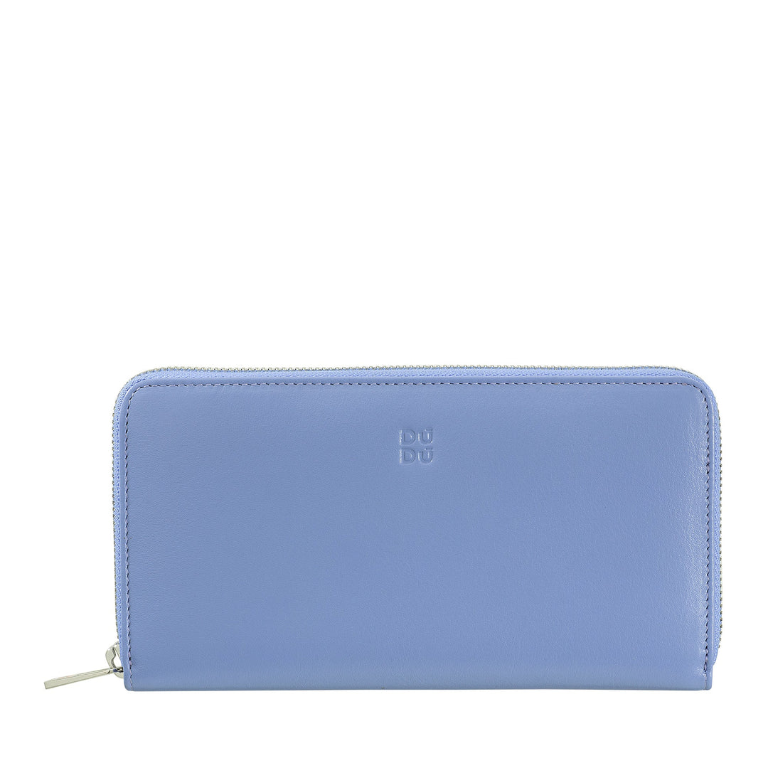 DUDU Portafoglio donna grande RFID di vera pelle colorato zip around