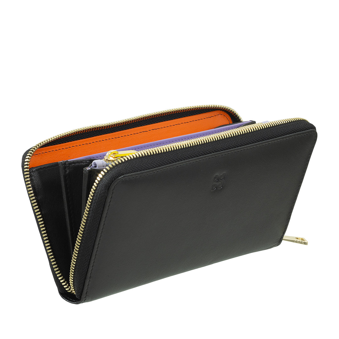 DUDU Portafoglio donna grande RFID di vera pelle colorato zip around