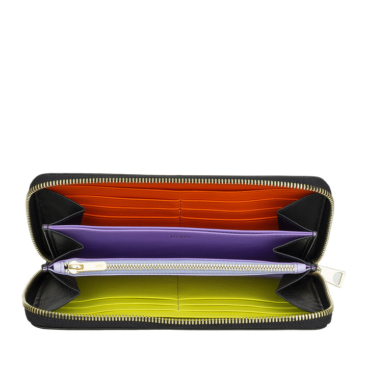 DUDU Portafoglio donna grande RFID di vera pelle colorato zip around