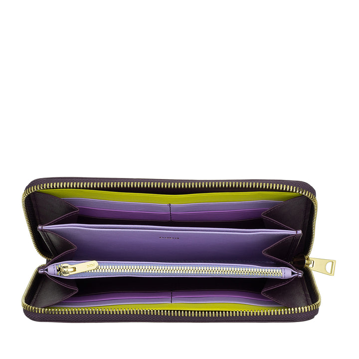 DUDU Portafoglio donna grande RFID di vera pelle colorato zip around