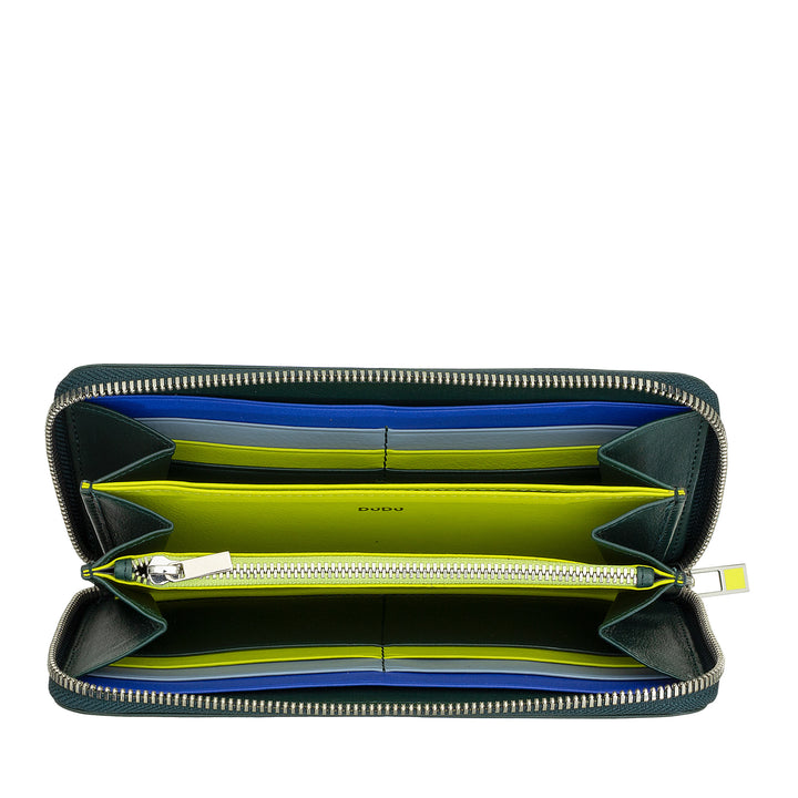 DUDU Portafoglio donna grande RFID di vera pelle colorato zip around