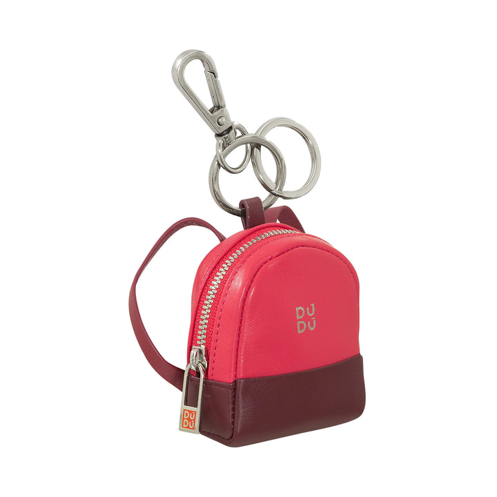 DUDU Piccolo Portamonete Borsello con Portachiavi Donna in Pelle, Design a Mini Zainetto, Cerniera Zip, Doppio Anello e Moschettone