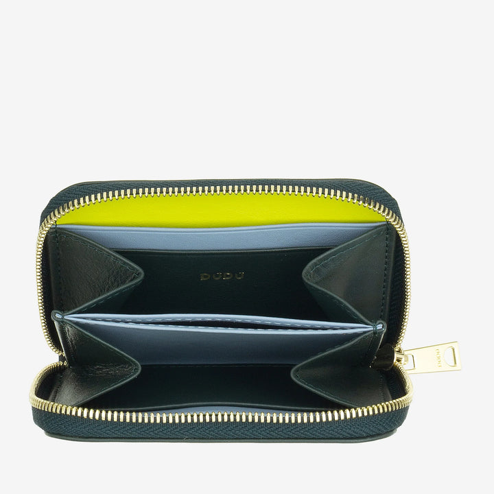 DUDU Portamonete Uomo Donna Piccolo Tascabile in Pelle Colorata con Cerniera, Tasche Porta Tessere, Portafoglio Compatto