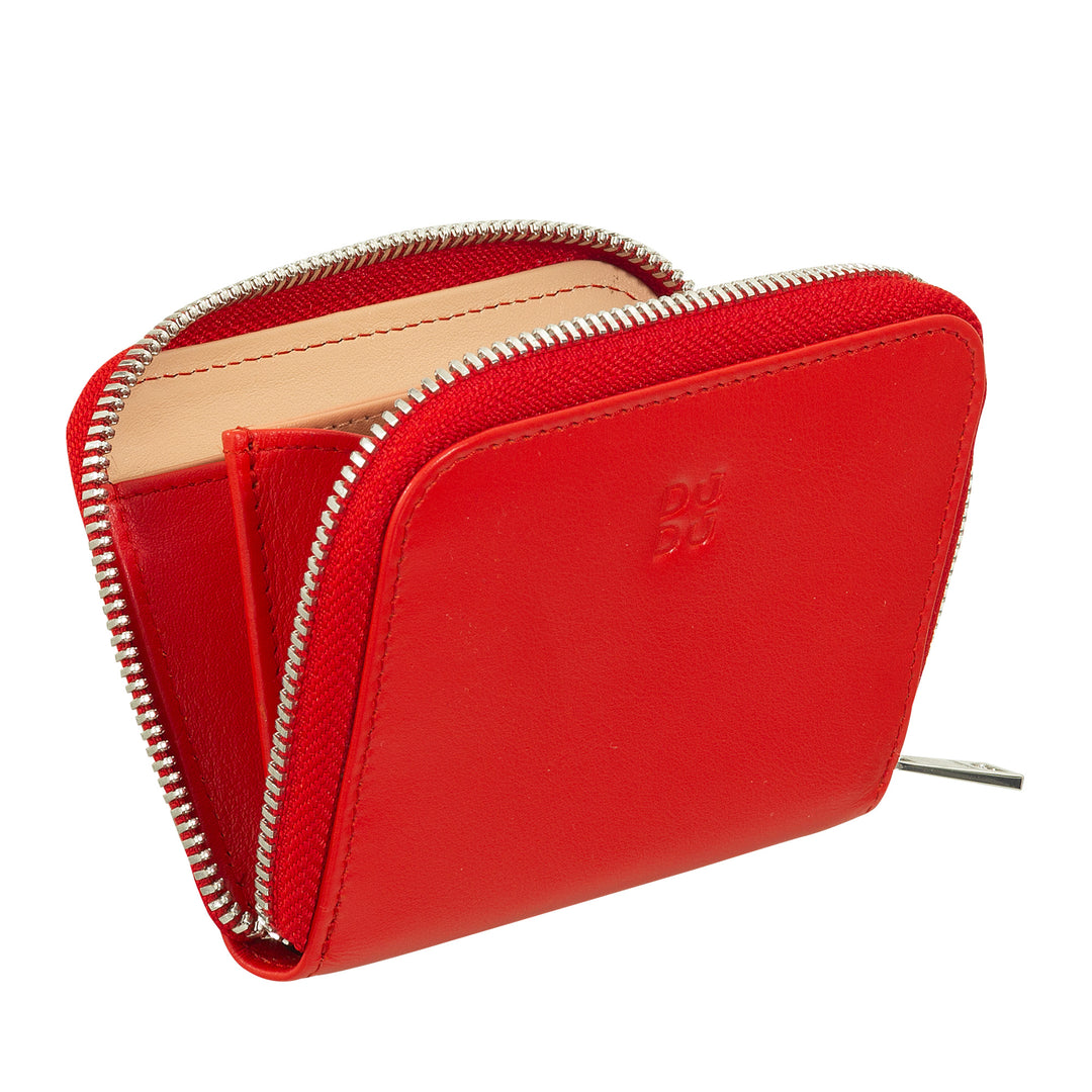 DUDU Portamonete Uomo Donna Piccolo Tascabile in Pelle Colorata con Cerniera, Tasche Porta Tessere, Portafoglio Compatto