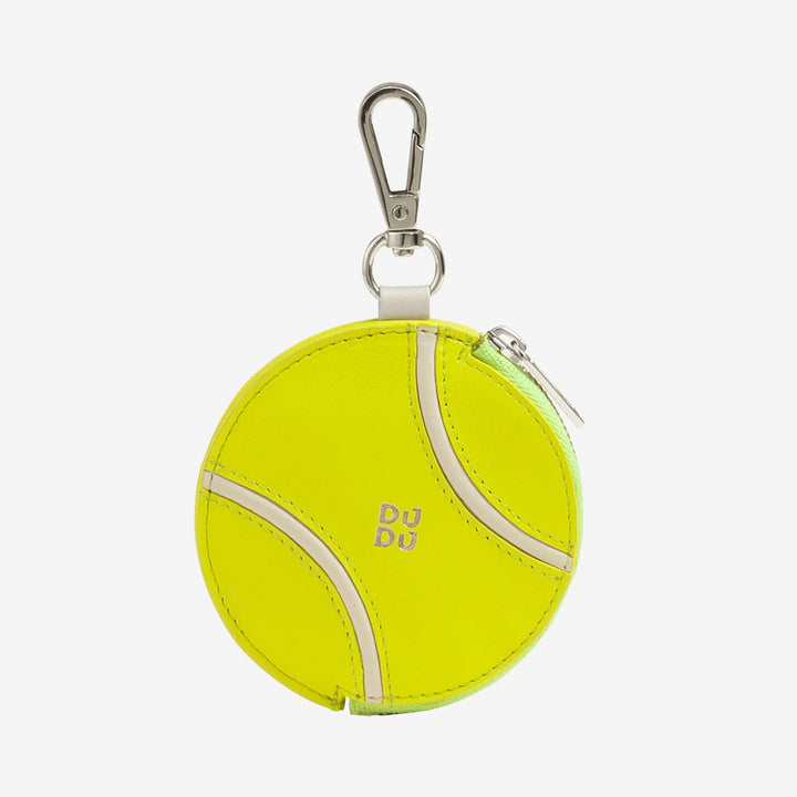DUDU Portamonete con Cerniera in Vera Pelle a Forma di Pallina da Tennis, Edizione Limitata, con Moschettone, Design Esclusivo, Giallo