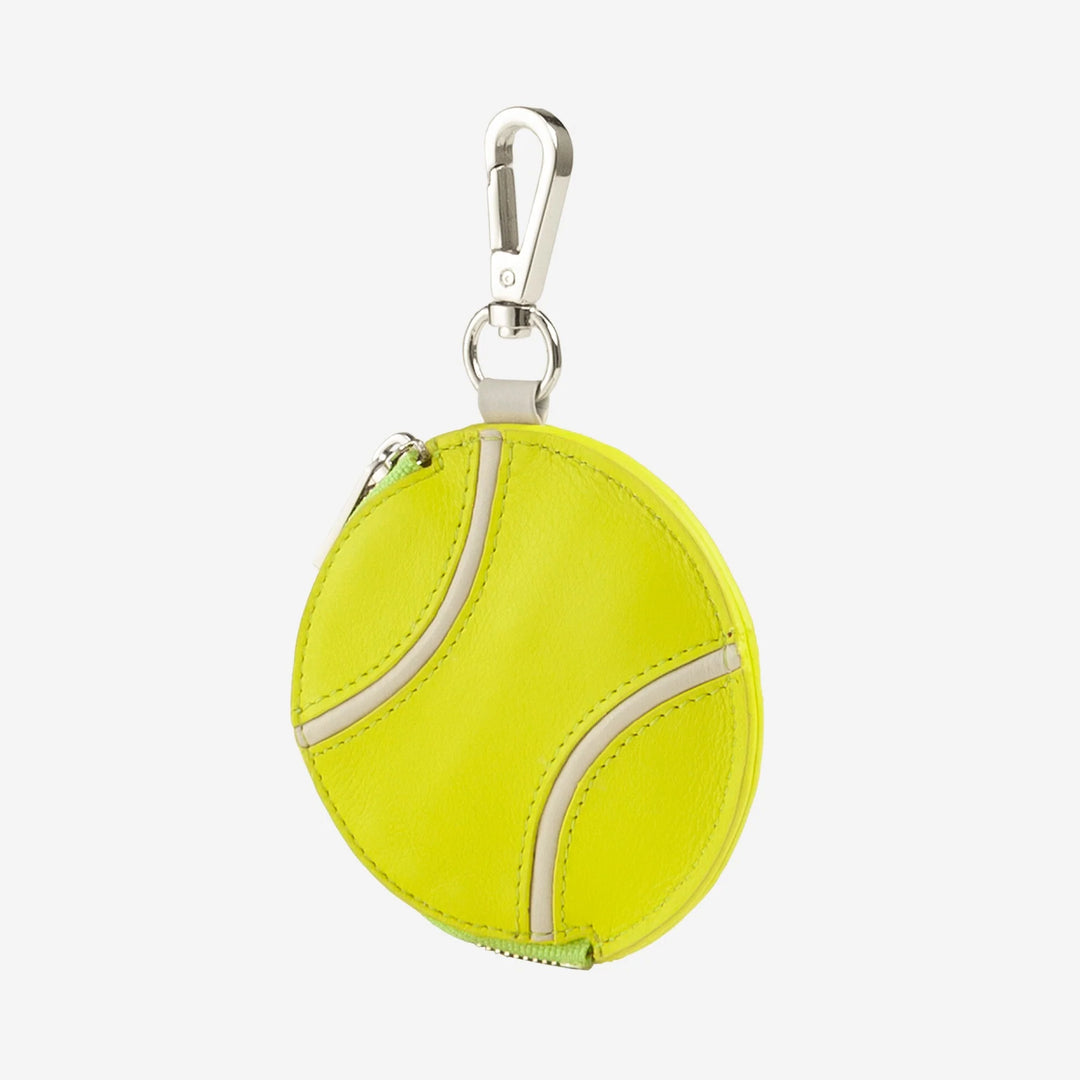 DUDU Portamonete con Cerniera in Vera Pelle a Forma di Pallina da Tennis, Edizione Limitata, con Moschettone, Design Esclusivo, Giallo