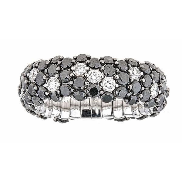 Zydo anello elastico bombato con diamanti bianchi e neri oro bianco 61874