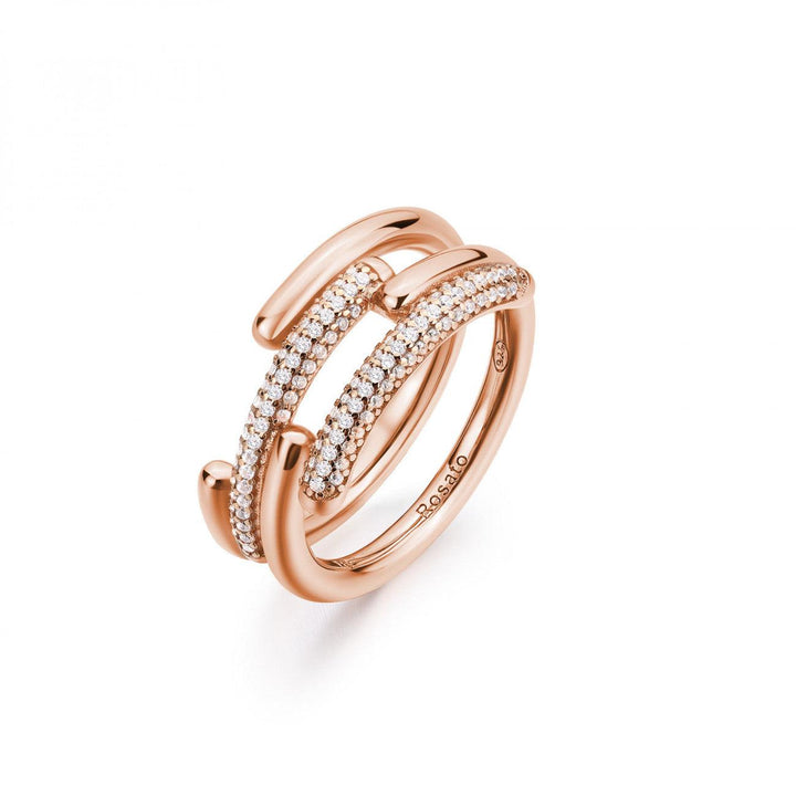 Rosato anello fascia Bianca argento 925 finitura PVD oro rosa cubic zirconia RZBI.53B - Capodagli 1937